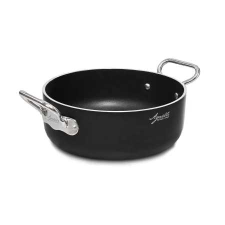Casseruola bassa in Alluminio Antiaderente AlBlack 5mm per Induzione con 2 Maniglie in Acciaio Inox