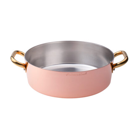 Casseruola bassa in rame liscio stagnato a mano 2mm - 2 maniglie