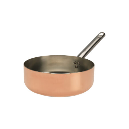 Casseruola bassa in rame liscio stagnato a mano 2mm - 1 manico
