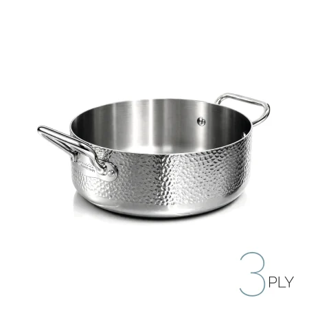 Casseruola bassa in Aluinox 3ply Martellato con 2 Maniglie in Acciaio Inox