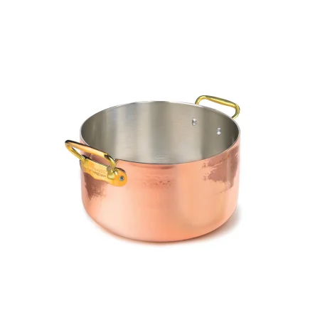 Casseruola alta in Rame Martellato Stagnato con 2 Maniglie in Acciaio Inox