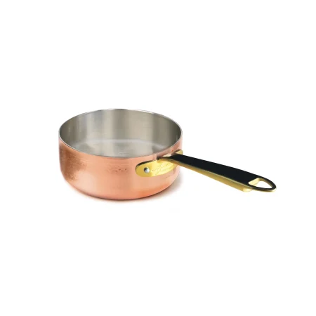 Casseruola bassa in Rame Martellato Stagnato con 1 Manico in Acciaio Inox