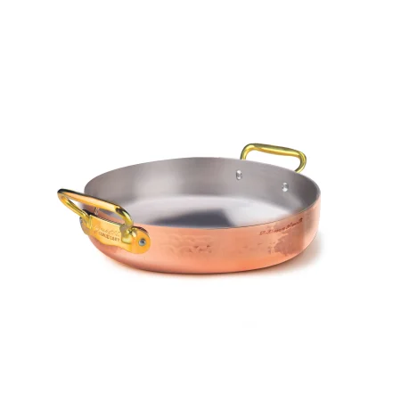 Tegame in Rame Martellato Stagnato con 2 Maniglie in Acciaio Inox
