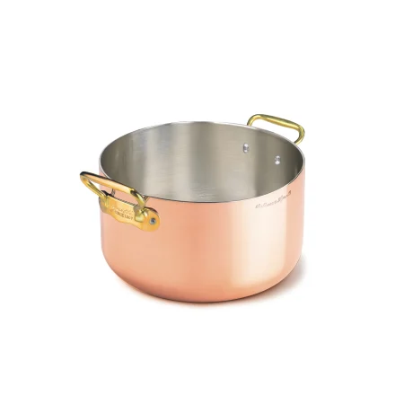 Casseruola alta in Rame Liscio Stagnato per Induzione con 2 Maniglie in Acciaio Inox